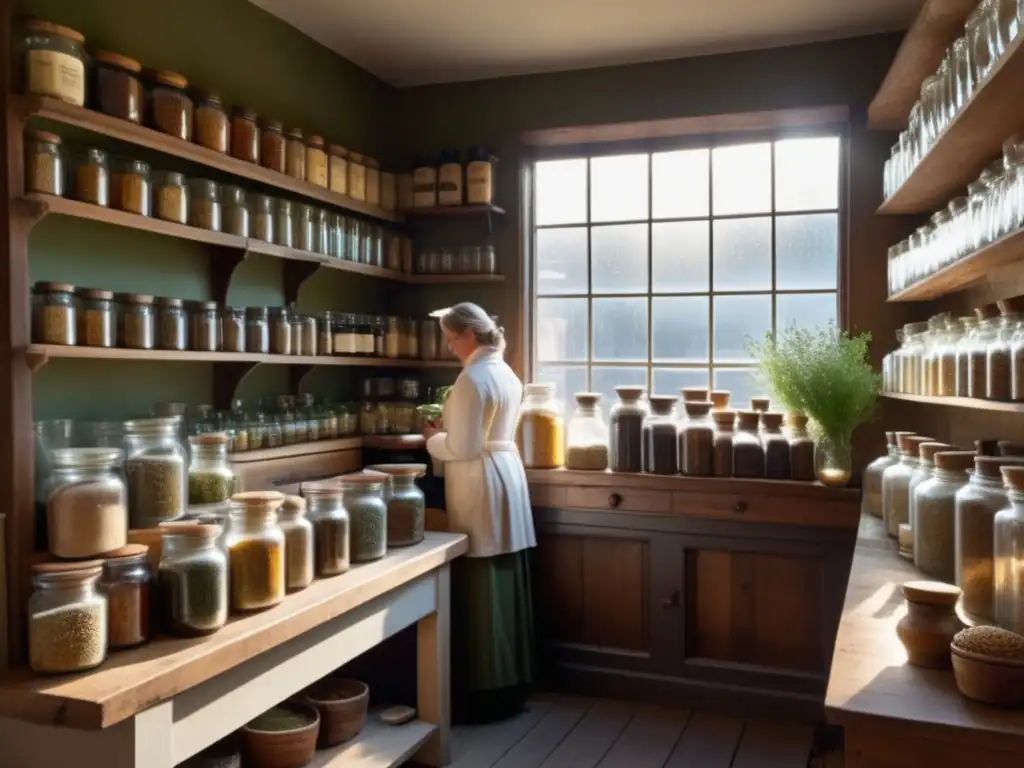 Antigua botica con hierbas y especias Tienda antigua de medicina tradicional con alimentos curativos