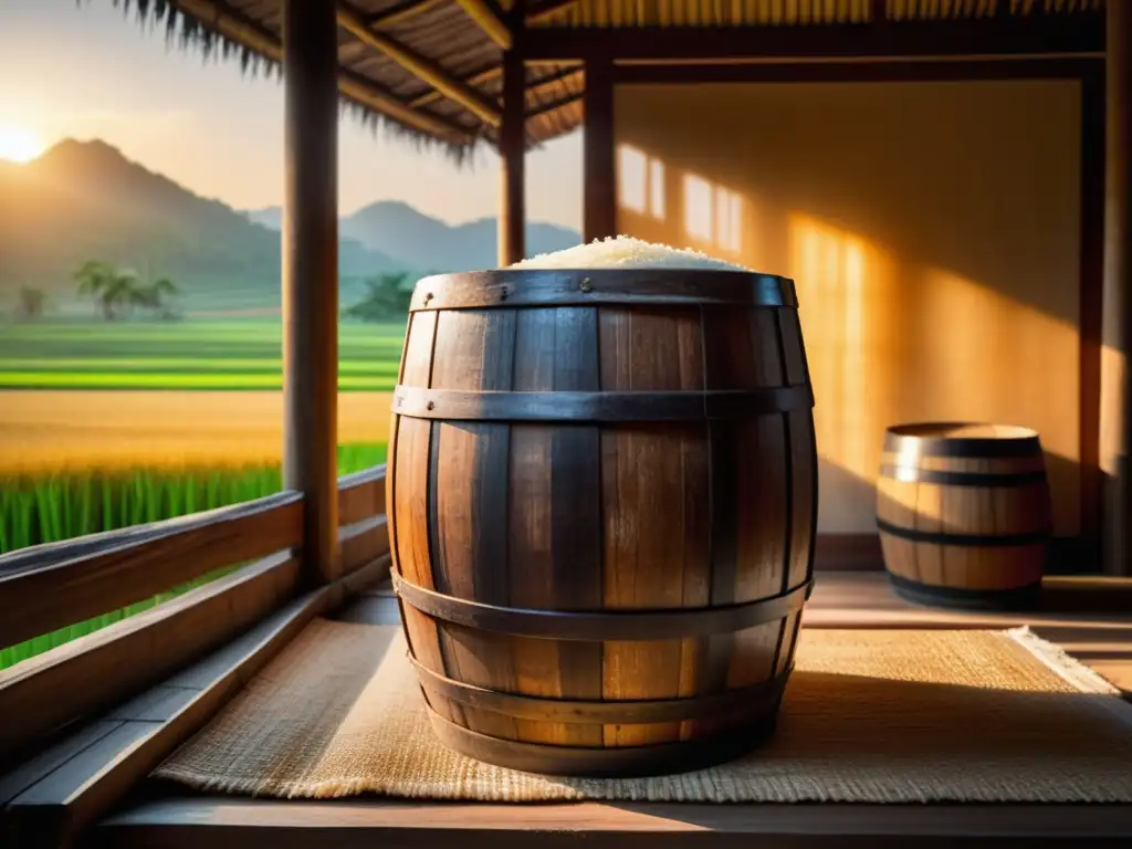 Barril antiguo con arroz fermentado: Beneficios del vino de arroz curativo
