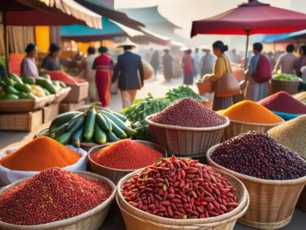 Mercado asiático vibrante con goji berries Mercado asiático con bayas de Goji: beneficios y usos