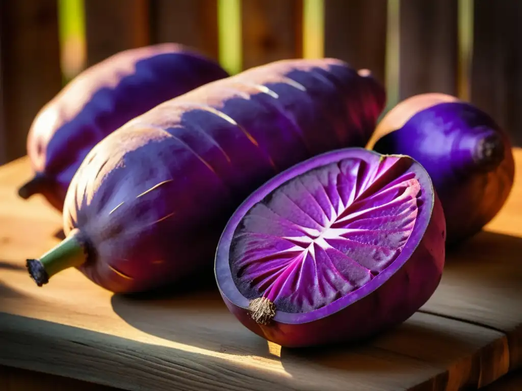 Batata morada de Hawaii: belleza y propiedades curativas Propiedades curativas de la batata morada de Hawaii en una imagen vintage y vibrante