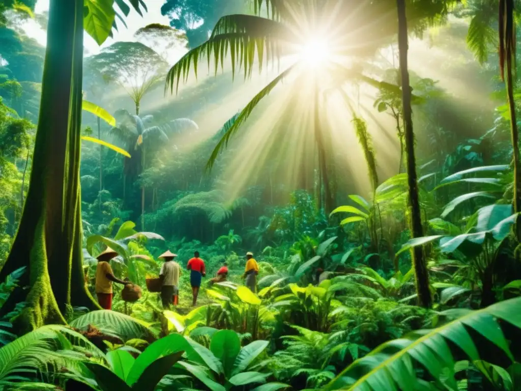 Bosque tropical con agricultura sostenible Bosque tropical con biodiversidad, agricultura sostenible y beneficios de alimentos curativos