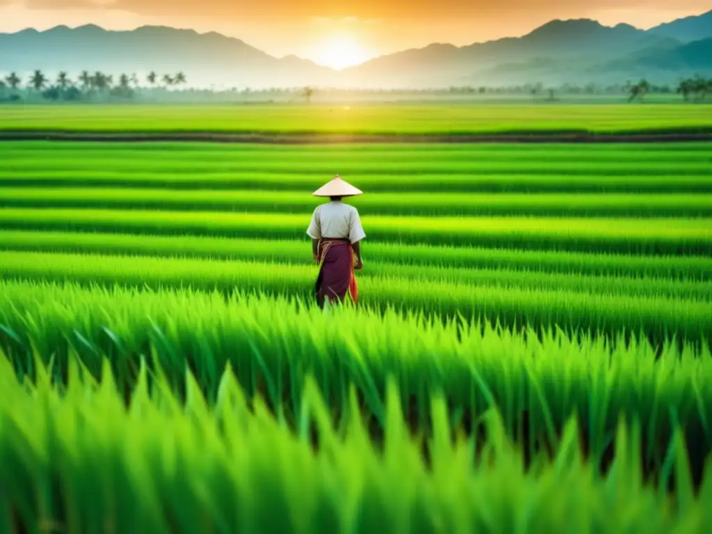 Beneficios del vino de arroz curativo en un hermoso campo de arroz asiático