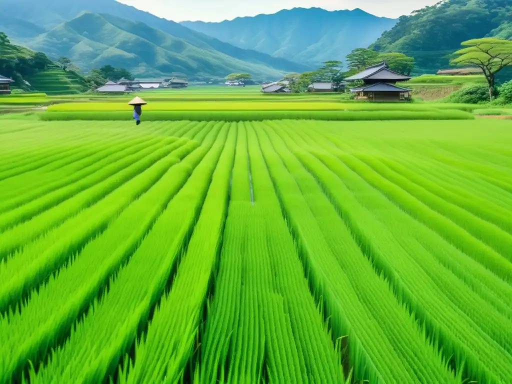 Campo de arroz japonés: tradición y belleza Beneficios del arroz integral japonés: Campo de arroz vintage en Japón