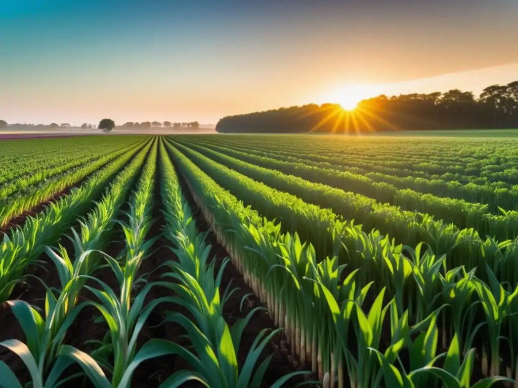 Campo de cebollas doradas al atardecer Beneficios medicinales de la cebolla en un campo de cebollas saludables, bañadas en la cálida luz dorada del atardecer