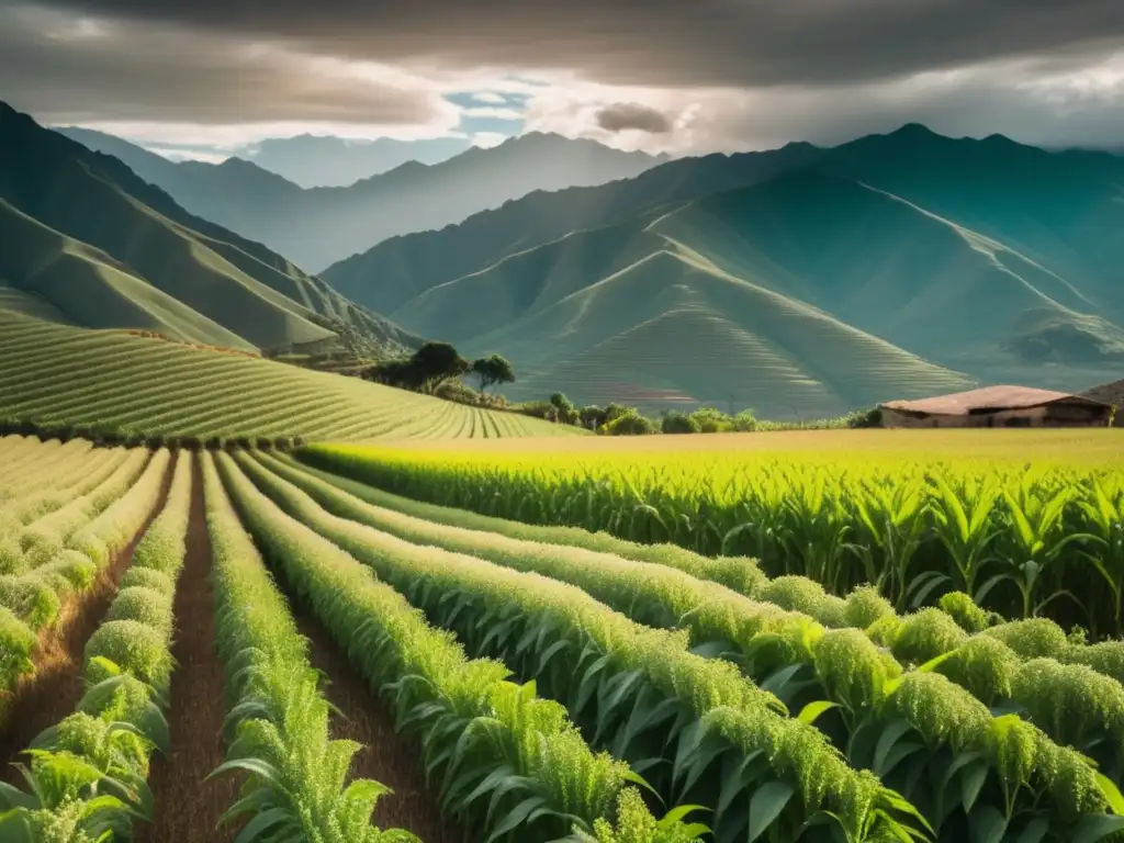 Quinoa: campo vibrante con los Andes de fondo Campo de quinoa andino, vibrante y exuberante