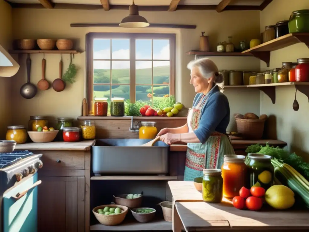 Cocina tradicional y saludable Cocina tradicional con frutas, verduras y hierbas coloridas en una mesa de madera