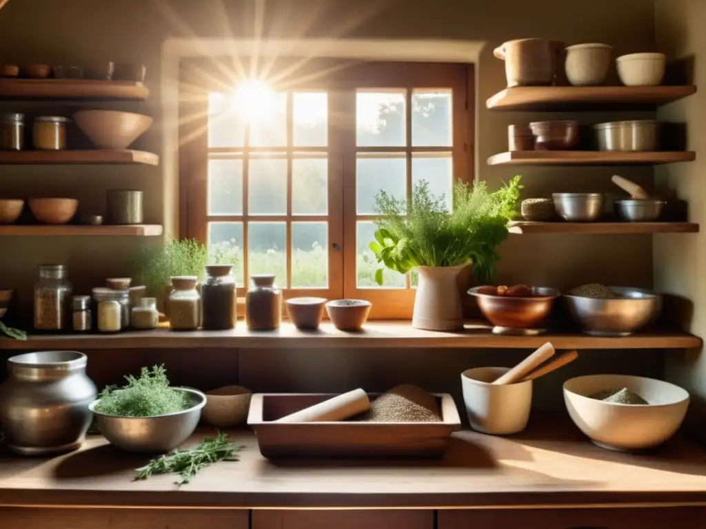 Cocina tradicional llena de hierbas y especias Cocina tradicional con hierbas, especias e ingredientes orgánicos