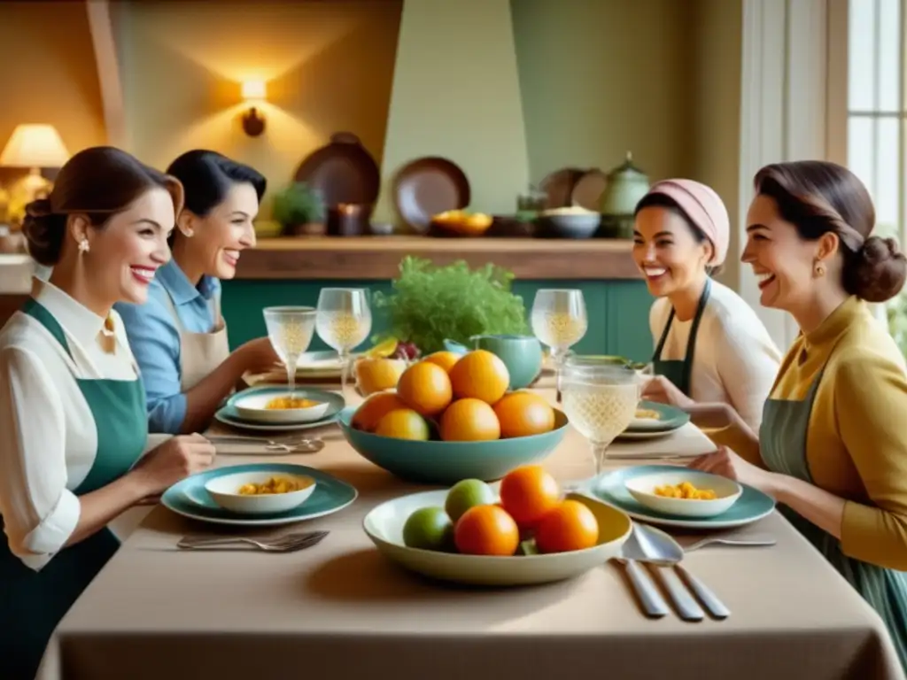 Comida saludable en ambiente vibrante Mesa alegre con niños preparando alimentos curativos (110 caracteres)