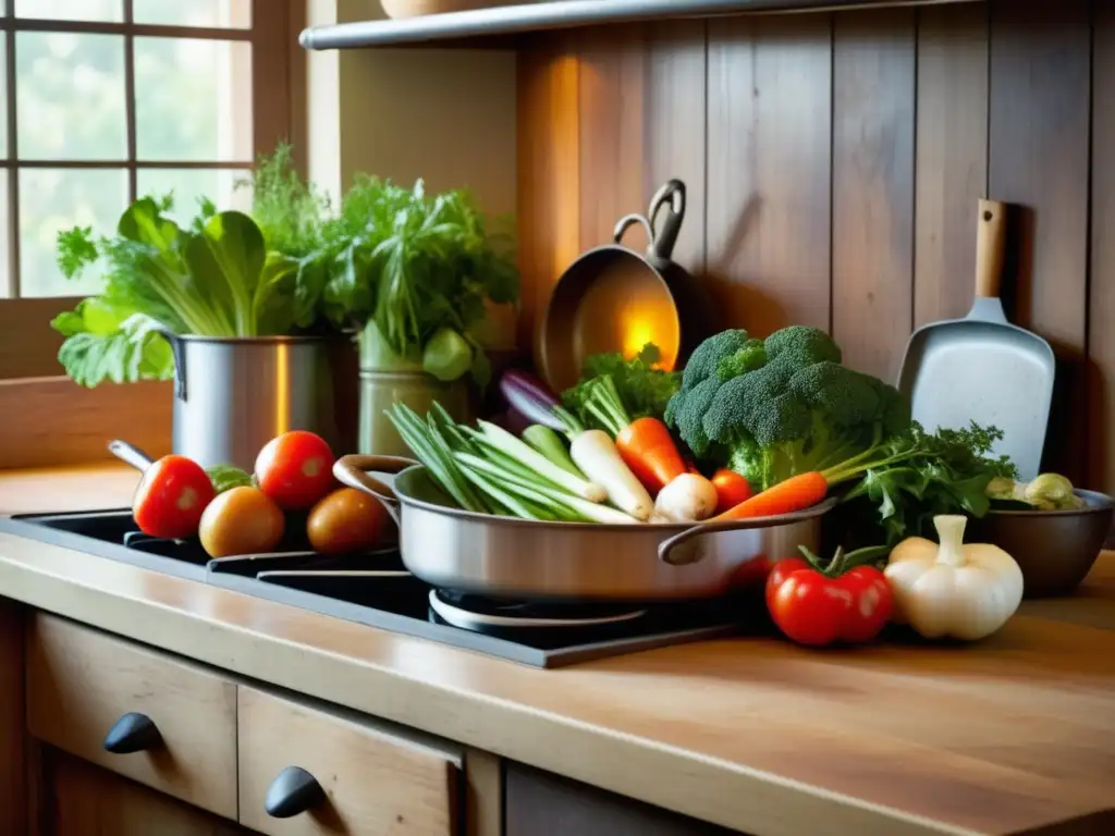 Cocina rústica con vegetales frescos y hierbas Encanto de una cocina rústica con vegetales y hierbas frescas - Beneficios escalfado alimentos curativos