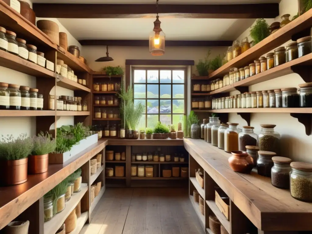 Tienda de hierbas medicinales vintage Tienda de hierbas tradicional: Beneficios de ingredientes frescos en curación