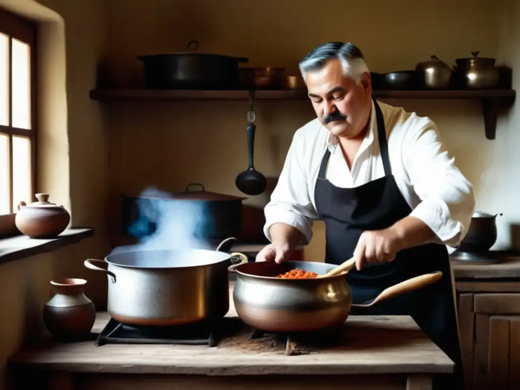 Goulash Húngaro: Tradición y sabor Cocinera húngara preparando goulash: propiedades medicinales del plato tradicional -