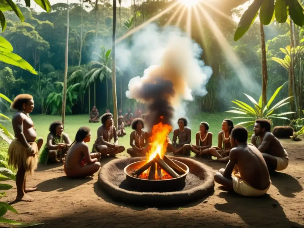 Rituales de sanación con Manihot Esculenta en Papua Beneficios curativos de la Manihot Esculenta en Papúa: grupo indígena practicando tradiciones ancestrales