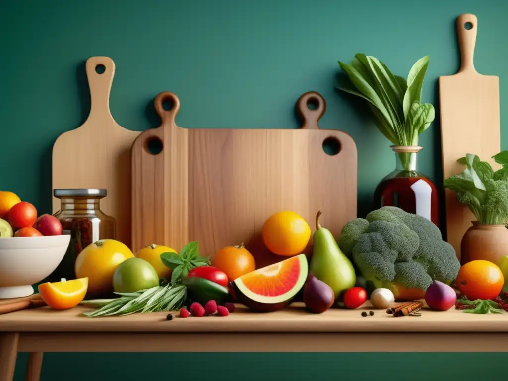 Escena culinaria vintage con alimentos curativos Escena cocina vintage con alimentos curativos tradicionales en la cocina actual