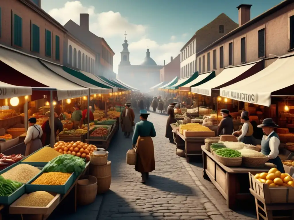 Mercado vibrante con alimentos curativos Alimentos curativos en la Revolución Industrial