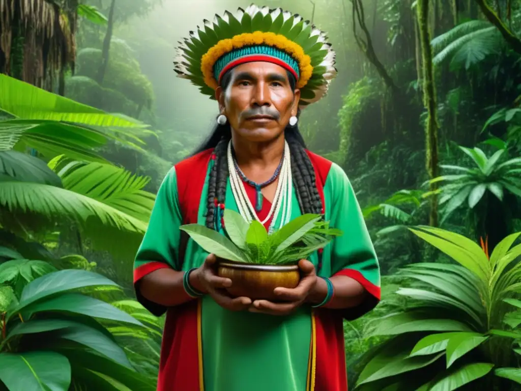 Sanador indígena en la selva Sanador indígena muestra beneficios de la alimentación ancestral