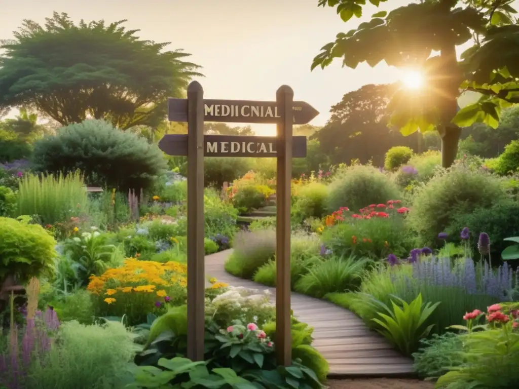Jardín botánico: plantas medicinales y belleza natural Botánico exuberante con flores y plantas medicinales - Suplementos naturales para bienestar