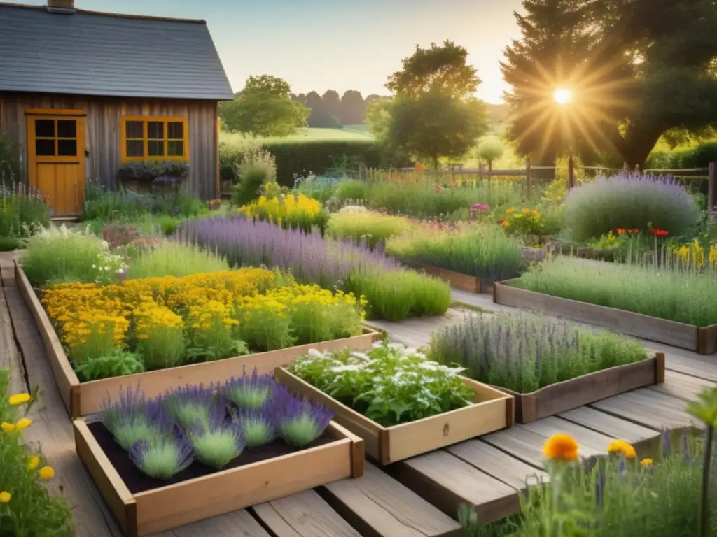 Jardín medicinal tradicional con plantas vibrantes y diversidad Un jardín medicinal tradicional con plantas vibrantes y diversas