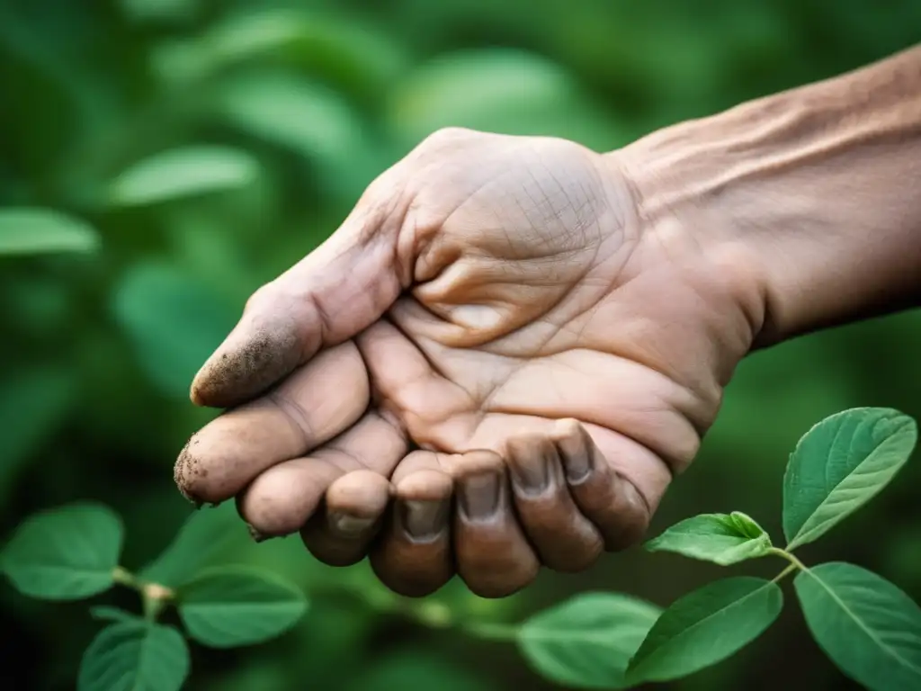Mano sabia muestra alimentos curativos Mano arrugada sostiene alimentos curativos tradicionales, revelando sabiduría y conexiones naturales