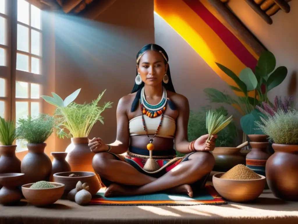 Mujer indígena de medicina tradicional Mujer indígena de medicina tradicional con plantas curativas