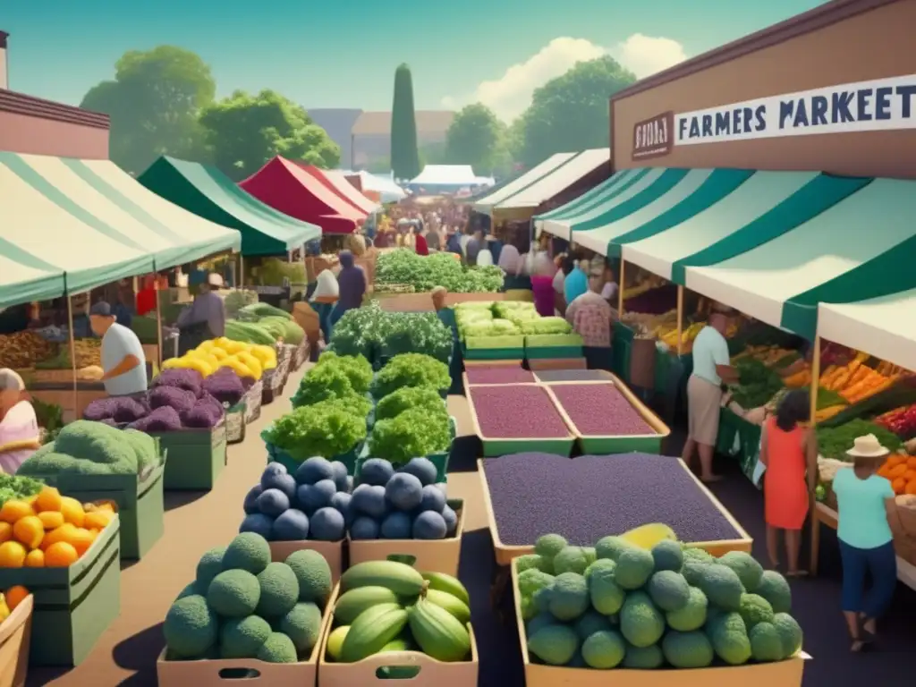 Escena vibrante de un mercado agrícola lleno de superalimentos frescos Mercado lleno de superalimentos frescos y coloridos