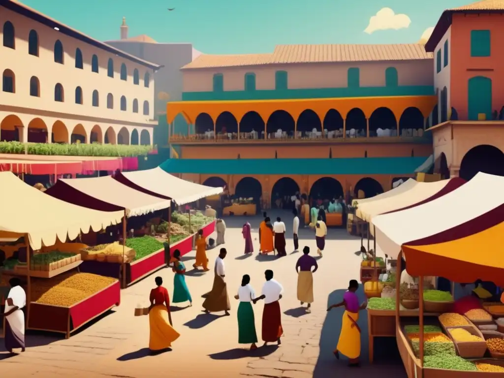 Mercado antiguo lleno de vida y sabores ancestrales Mercado ancestral vibrante, lleno de alimentos curativos tradicionales