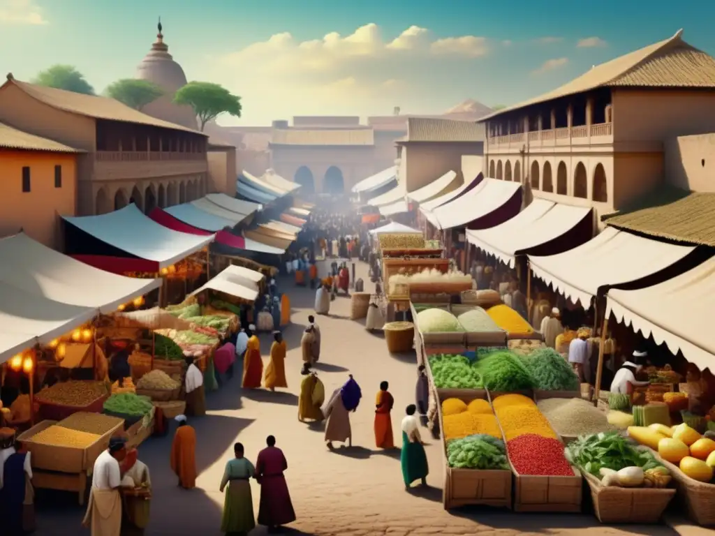 Mercado antiguo con alimentos curativos tradicionales Alimentos curativos tradicionales: evolución literaria en mercado histórico