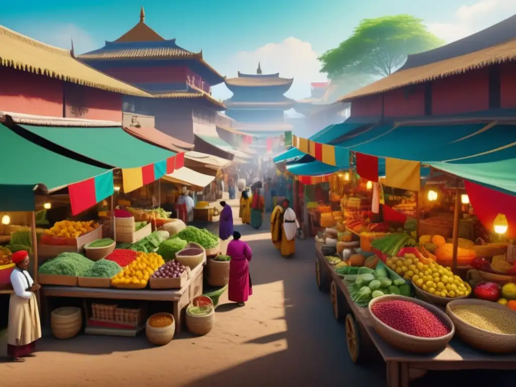 Mercado antiguo lleno de vida y cultura Mercado ancestral con diversidad cultural y propiedades curativas de alimentos tradicionales