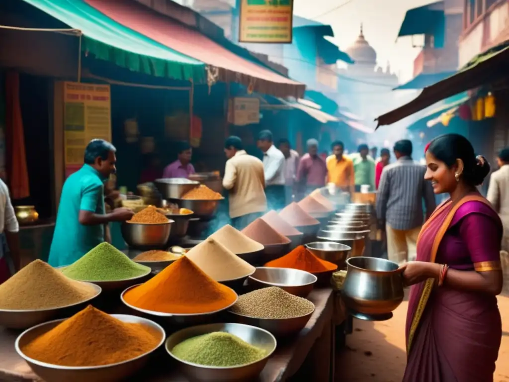 Mercado callejero en India: chai y colores Mercado callejero en India: vibrantes colores, especias aromáticas y el bullicio de la vida local