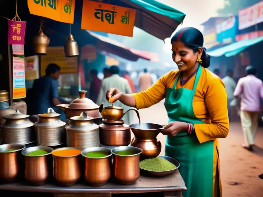 Mercado callejero animado en India Mercado callejero en India con Té Chai, sabores vibrantes, cultura y beneficios para la salud