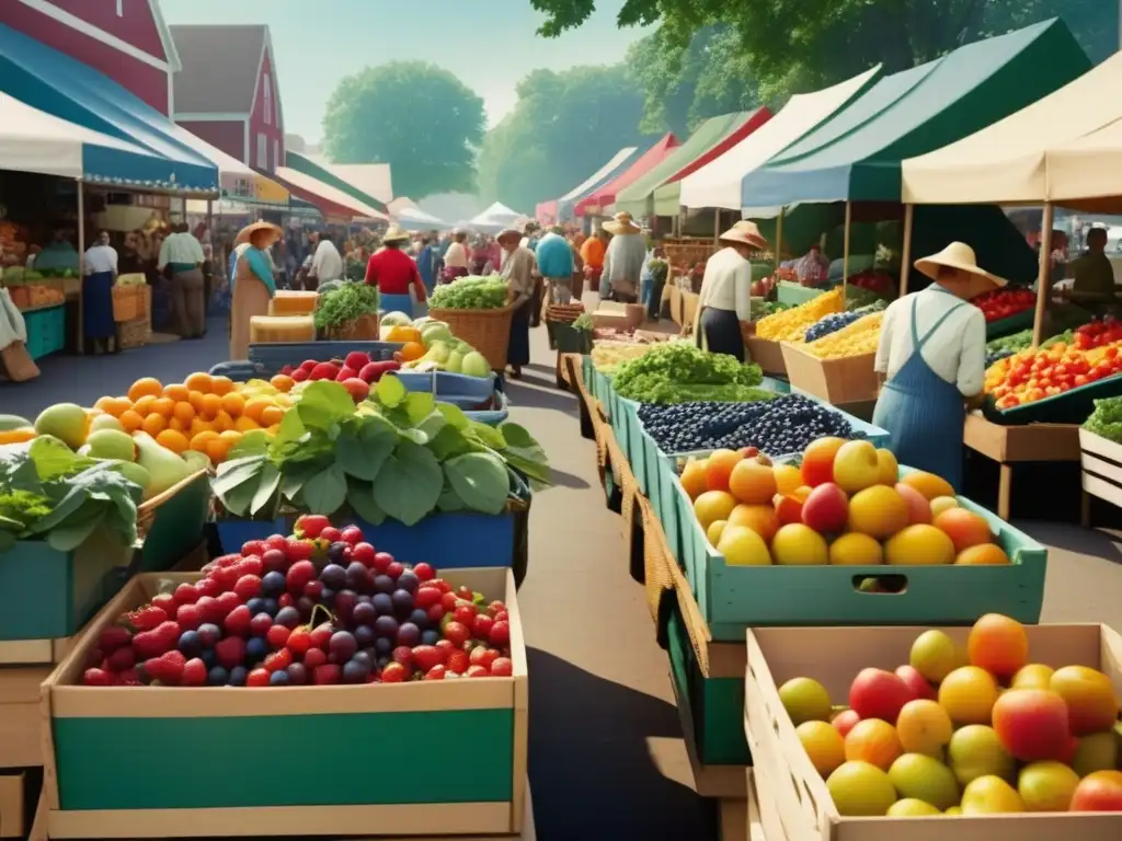 Mercado de agricultores colorido y vibrante Beneficios alimentos curativos niños: mercado colorido con frutas, verduras, mariscos y hierbas medicinales