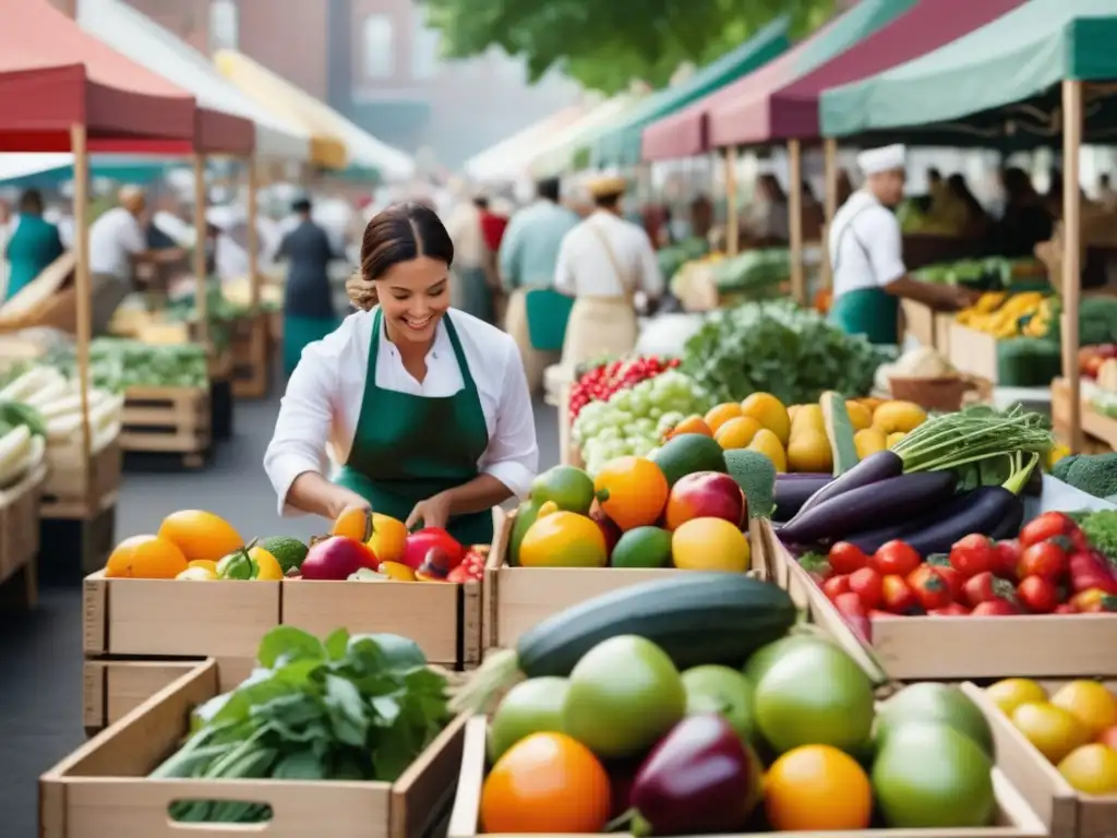 Mercado de agricultores vibrante y colorido Mercado de agricultores vibrante con frutas y verduras coloridas - Beneficios de los alimentos curativos