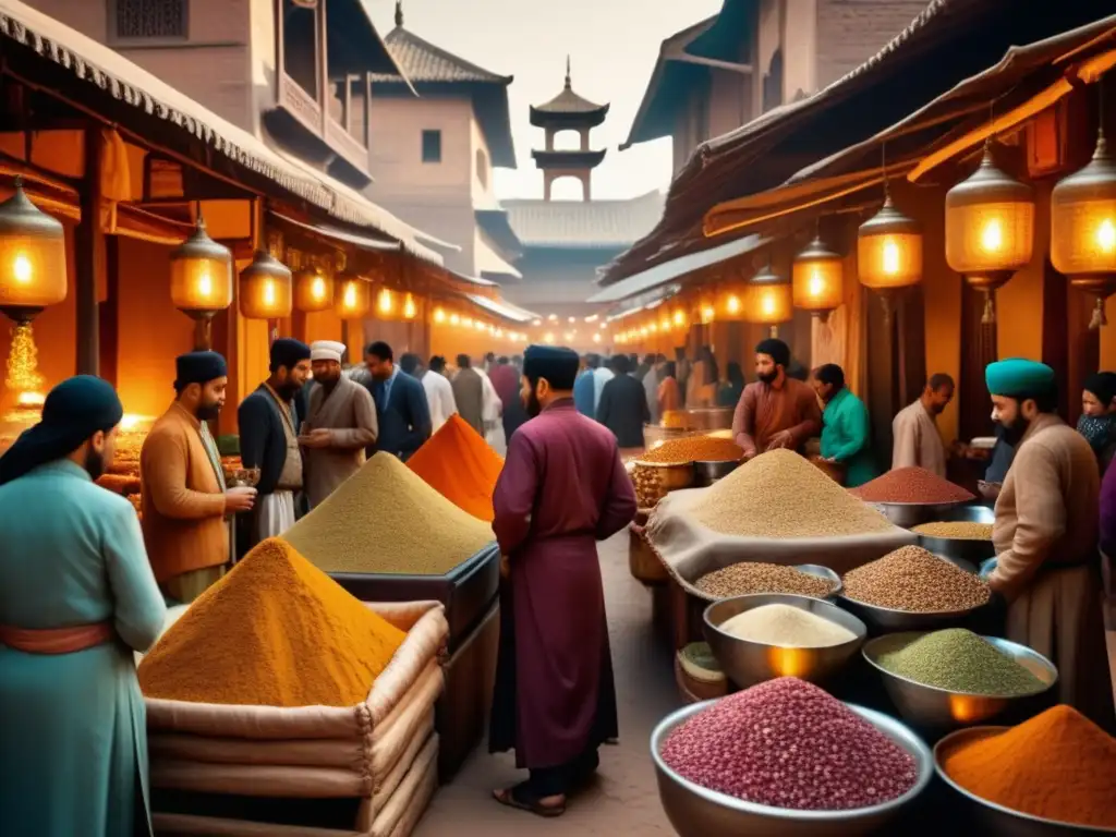 Mercado de especias en la Ruta de la Seda Propiedades curativas del jengibre ancestral: imagen del bullicioso mercado de especias en la Ruta de la Seda