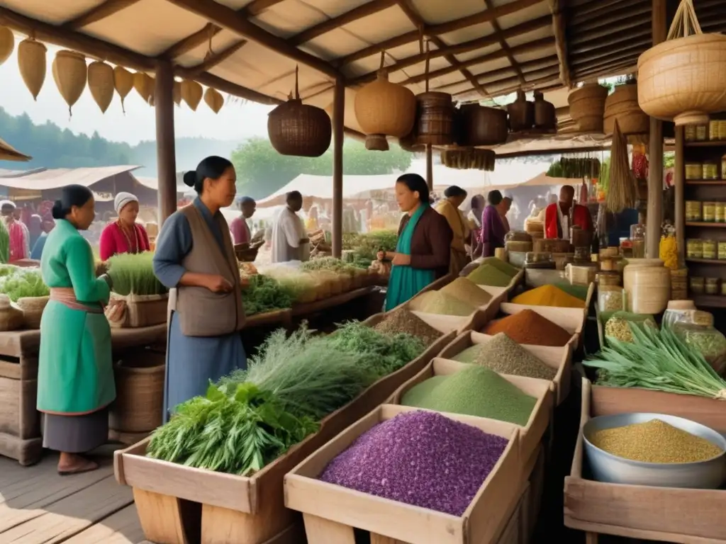 Mercado de medicina tradicional Alimentos curativos tradicionales resistiendo el cambio: mercado vibrante de medicina tradicional, herbolario y clientes