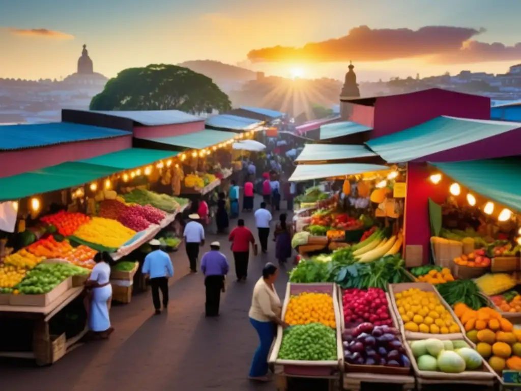 Mercado vibrante de América Latina Vibrante mercado latinoamericano con frutas, verduras y hierbas coloridas, recetas curativas tradicionales América