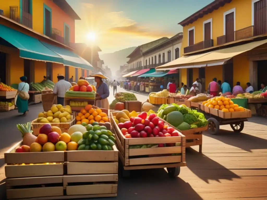 Mercado lleno de vida y color Mercado vibrante con frutas y vegetales coloridos - Recetas curativas tradicionales América