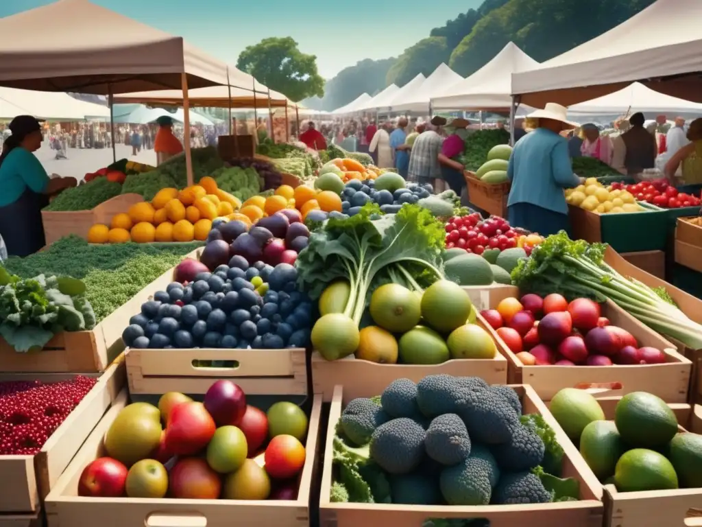 Mercado de agricultores colorido y vibrante Mercado de agricultores con superfoods: Beneficios de los superfoods tradicionales