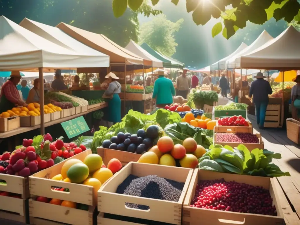 Mercado agrícola vibrante con superalimentos Beneficios de superfoods tradicionales en vibrante mercado