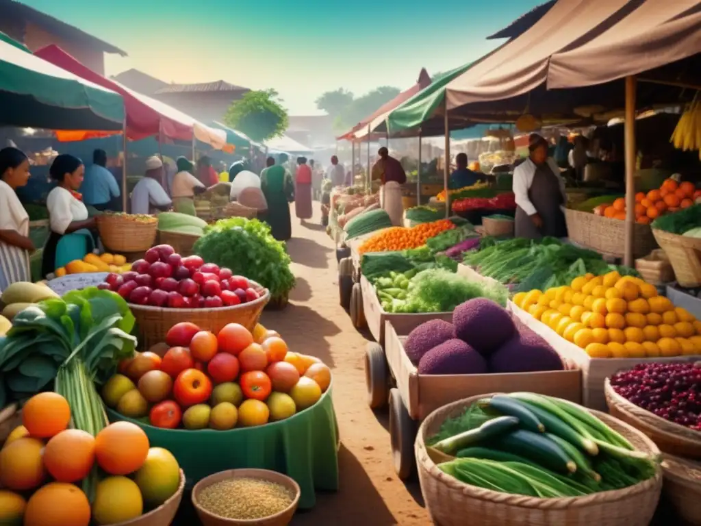 Mercado tradicional lleno de colores y alimentos curativos Mercado tradicional con alimentos curativos y vibrantes colores