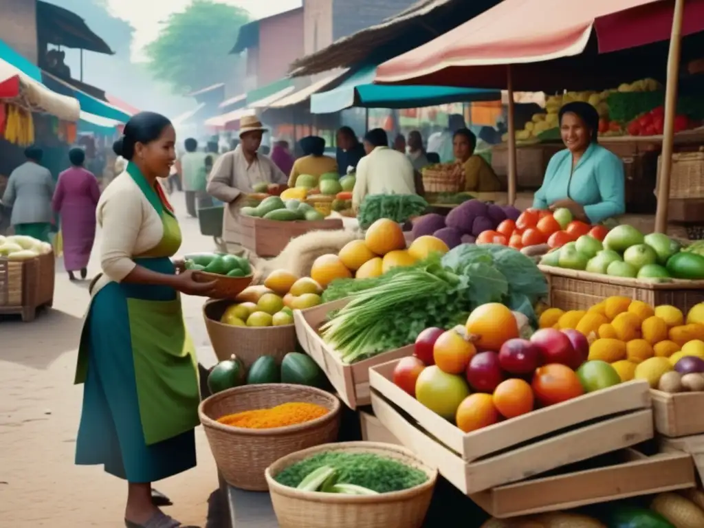Mercado tradicional lleno de colores y vida Escena de mercado tradicional con alimentos curativos tradicionales para niños