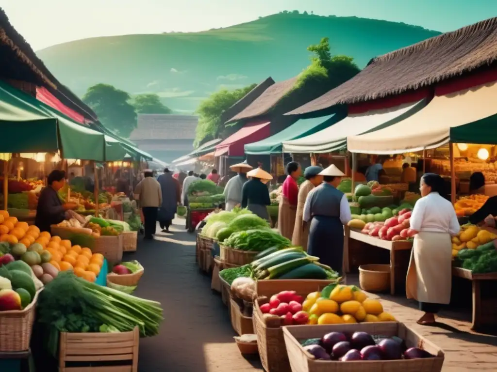 Mercado tradicional lleno de vida Beneficios de ingredientes frescos en curación