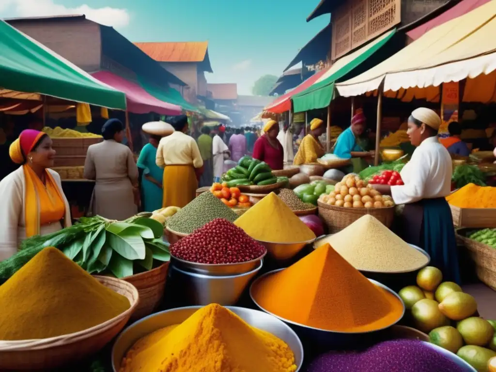 Mercado tradicional de alimentos curativos Escena vibrante de mercado con alimentos curativos tradicionales