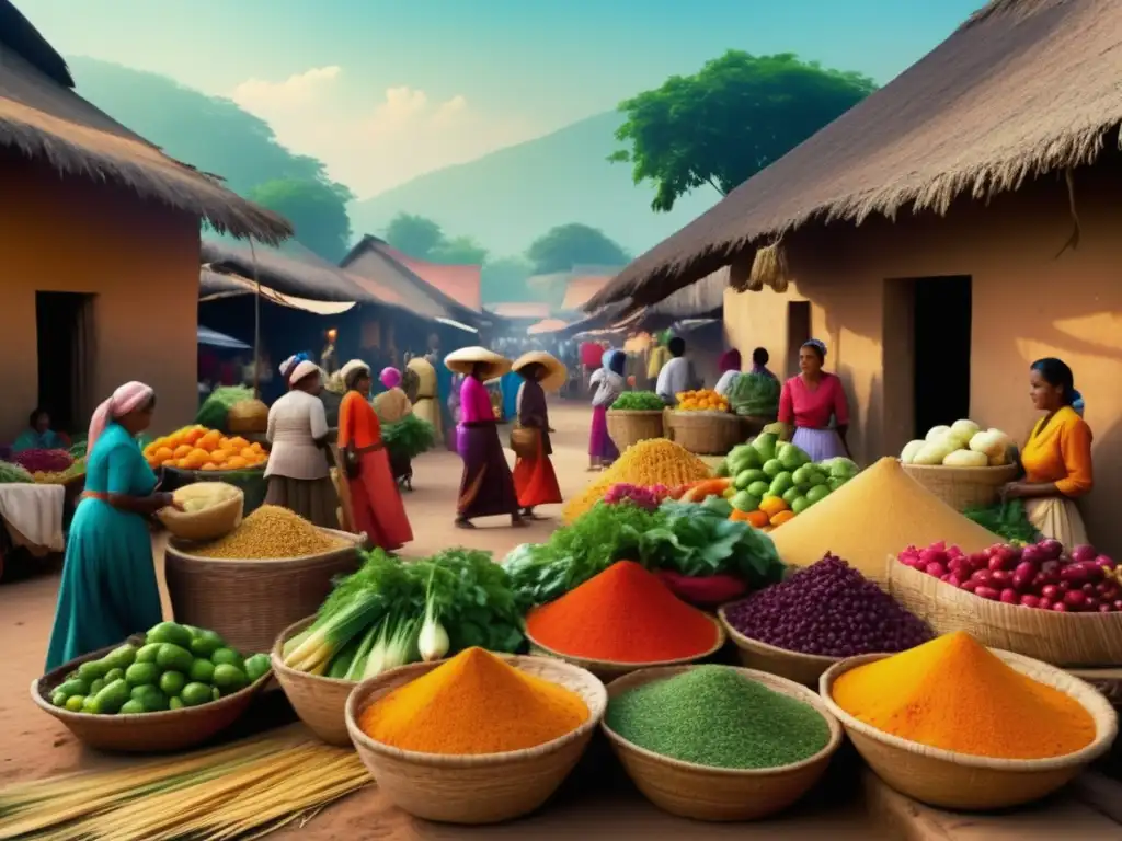 Mercado tradicional lleno de colores y aromas Mercado tradicional con alimentos curativos: evolución literaria
