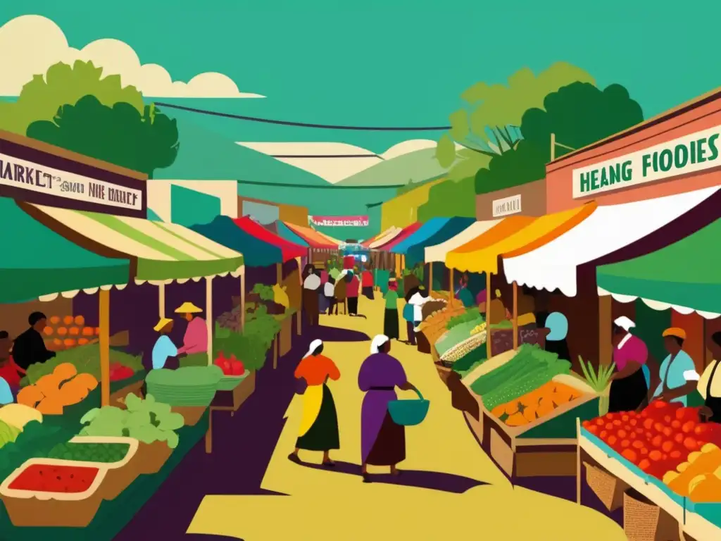 Mercado tradicional lleno de colores y alimentos curativos Alimentos curativos tradicionales para longevidad en mercado vibrante y colorido con diversidad cultural