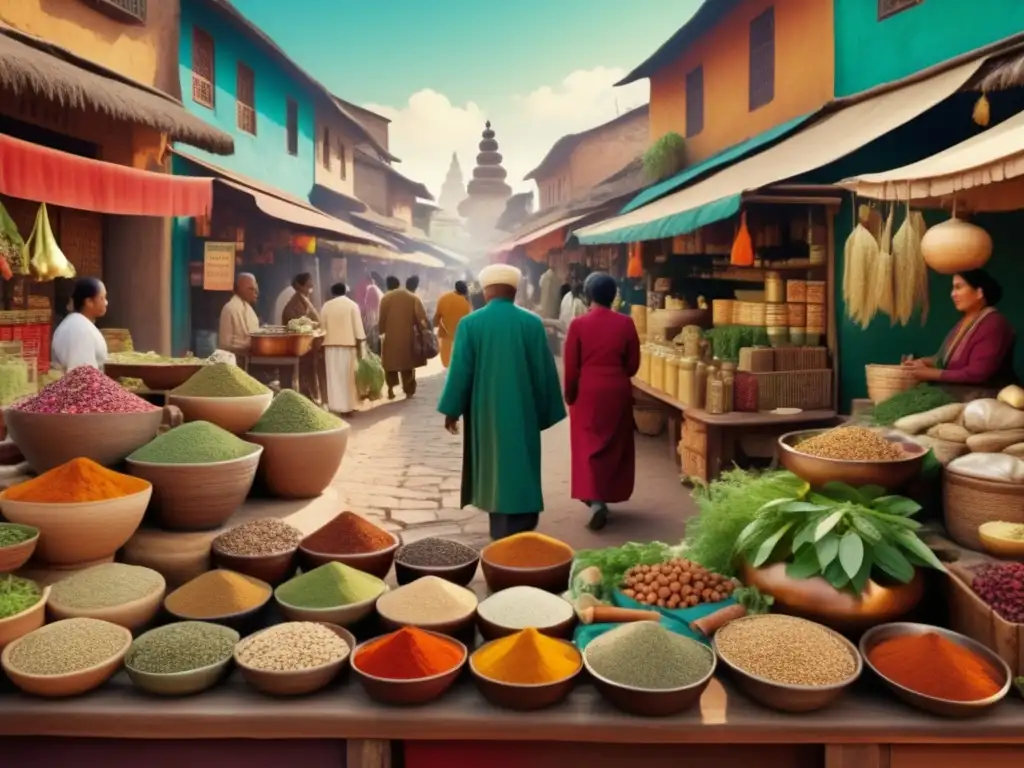Mercado de medicina tradicional Mercado de medicina tradicional con hierbas curativas y especias de diferentes culturas