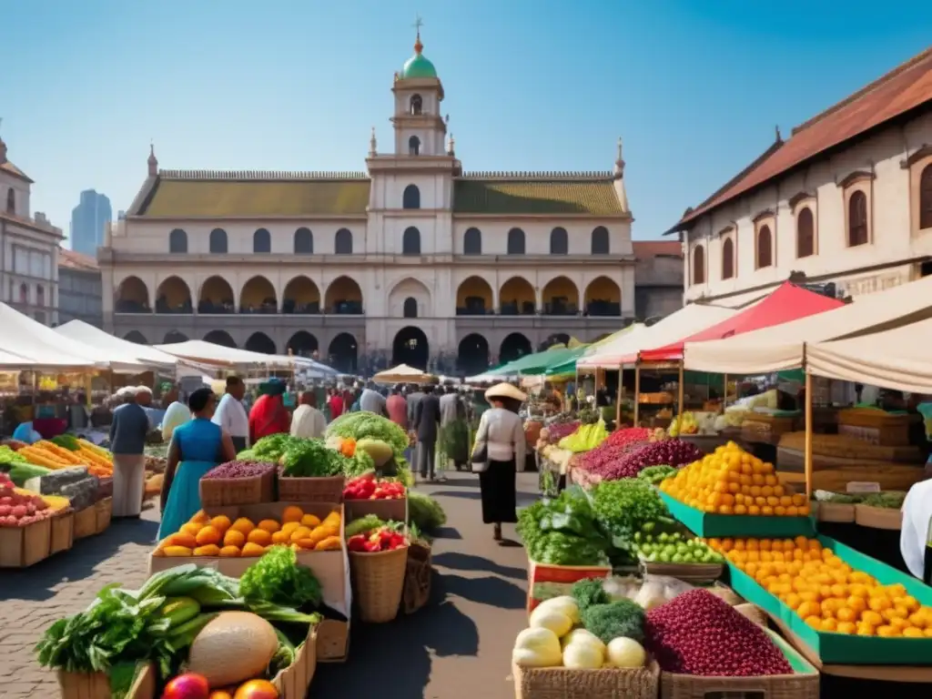 Mercado tradicional lleno de vida y color Escena vibrante de un mercado tradicional con alimentos curativos para la cocina actual
