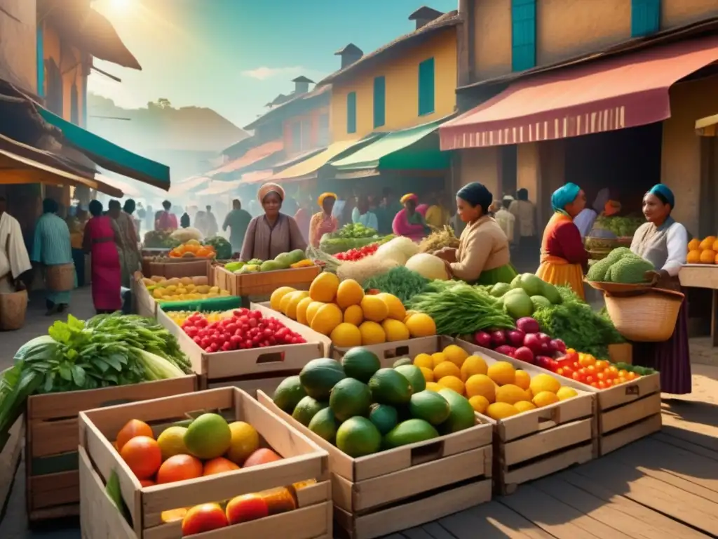 Mercado tradicional lleno de vida Mercado tradicional con alimentos curativos y su significado cultural