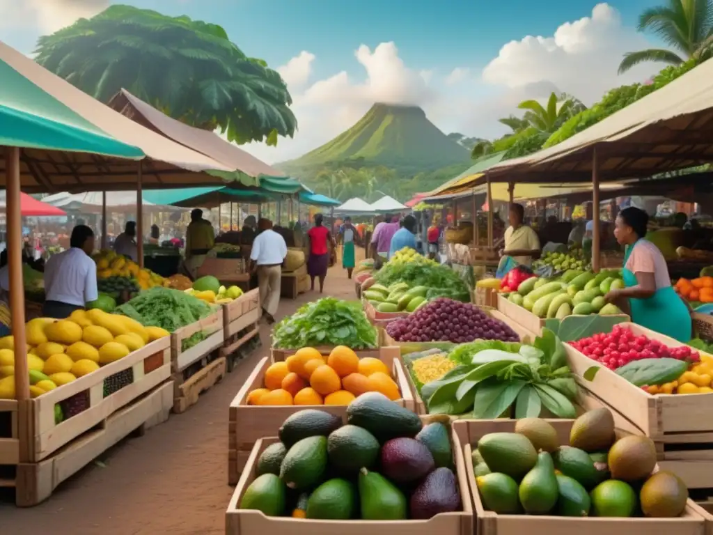 Mercado tropical lleno de superalimentos coloridos Mercado vibrante de superalimentos con propiedades curativas