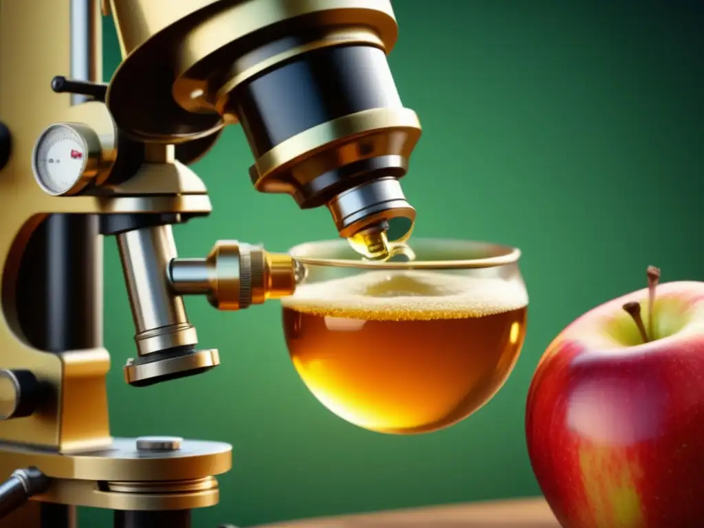 Acidez del vinagre de manzana Microscopio vintage revelando la estructura molecular del vinagre de manzana: Beneficios del vinagre de manzana analizados