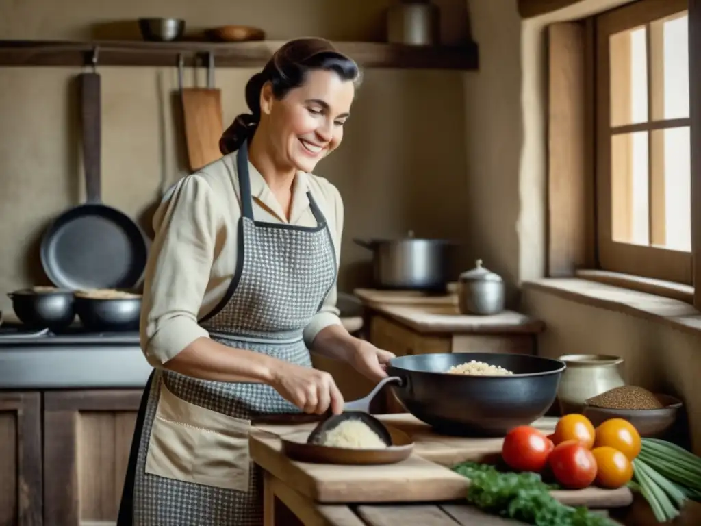 Mujer preparando comida saludable en cocina rústica Alimentos curativos para tratar psoriasis: investigación profunda