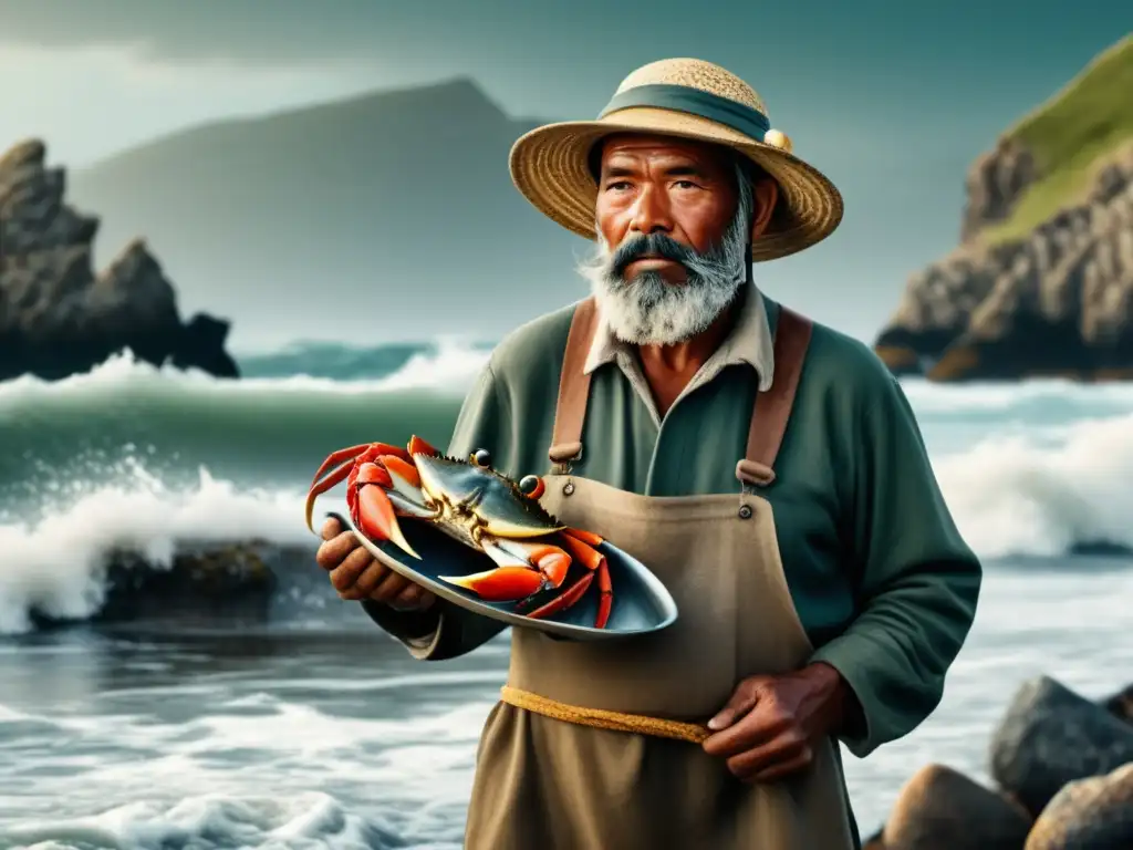 Pescador sosteniendo cangrejo fresco Beneficios curativos del cangrejo de las Islas Heard y McDonald